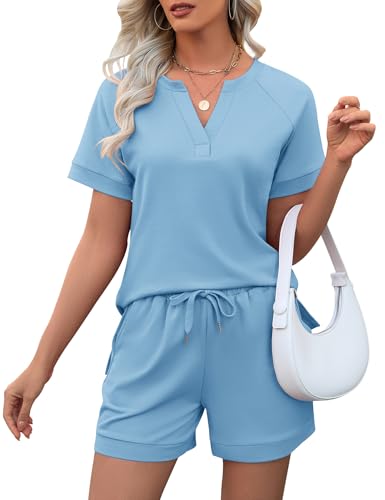 Image of LOMON Womens Two Piece Sets Summer Lounge Sets Sweatsuit Shorts Set Casual Matching Sets