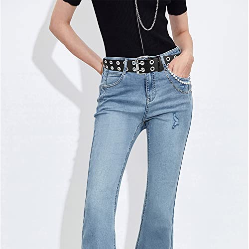 Image of 2 Pack Grommet Leather Belts for Women, Studded Belt Women Men