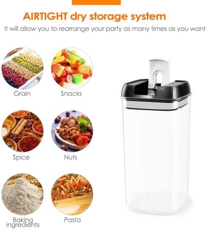 Airtight Food Storage Container SetKitchen & Pantry Containers - Ideal for Flour, Cereal, Spaghetti, Pasta & more - Clear Plastic Canisters with Durable Lids