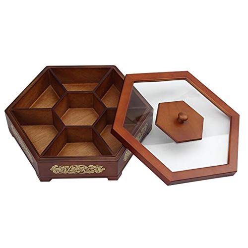 haohang Bol De Panier De Fruits, Boîte De Fruits Secs en Bois, Boîte De 6 Bonbons Chinoise Créative pour La Maison, Plateau À Couvercle Transparent, Boîte De Rangement De Collations Et De Noix(S)