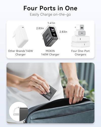 Image of MacBook Charger, 140W USB C Charger Block, 4-Port GaN PD3.1 PPS, Fast Charging, Laptop Wall Charger Power Adapter, Touch Screen Smart Display for MacBook Pro /Air, iPhone iPad
