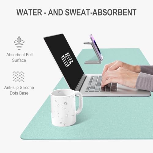 Image of Auhoahsil Felt Desk Mat, Minimalist Large Mouse Pad XXL 35.5 x 15.7 in, Desk Matt for Desktop, Keyboard, Laptop, Computer, Office, Work from Home, Gaming, Light Green
