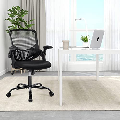 Office Chair, Ergonomic Office Chair Computer Chair Mesh Home Office Desk Chairs With Flip-Up Armrests, Rolling Swivel Chair With Lumbar Support Height Adjustable, Black #TOP1