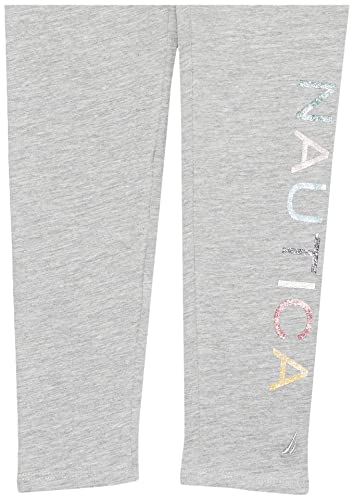 Nautica Girls' Leggings, Full Length Pull-On Stretch Pants With Elastic Waistband & Logo Detail, Light Grey Multi, 3T #TOP1