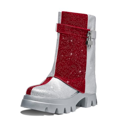 RKQ Zebra platform combat boots for women Low Chunky Heel Adjustable Lace-Up Vamp Inside Zipper Mid Calf Boots Fashion Party Daily Wear leisure Lug Sole Boots