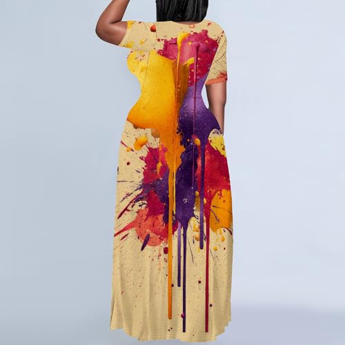 Image of PinkPatty Plus Size Dress for Women Casual Crew Neck Short Sleeve Maxi Dress Oversized Summer Beach Dresses with Pockets