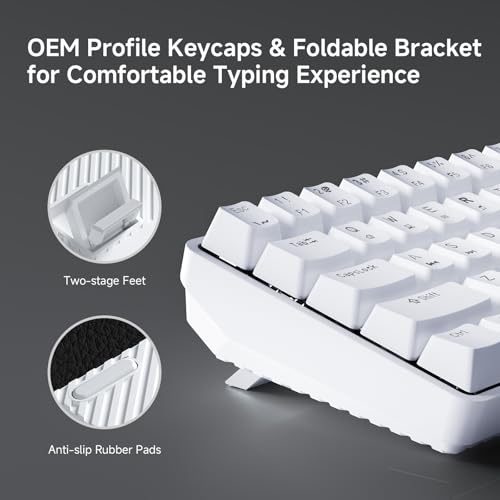 TMKB 60% Mechanical Gaming Keyboard, Red Linear Switch, LED Backlight, Anti-Ghosting, Detachable USB-C, Double-Shot Keycaps, 61 Keys, Wired, White - Image 6