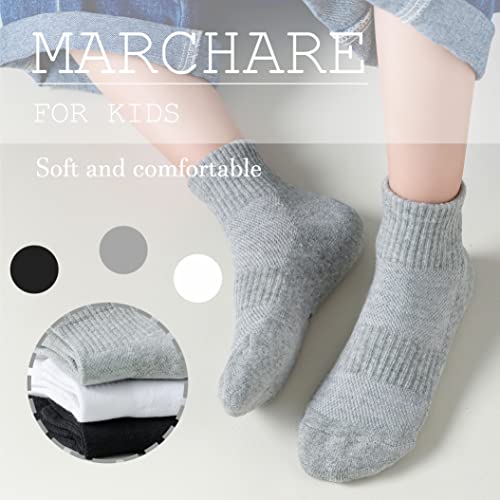 Marchare Boys White Socks Girls Athletic Cushioned Socks 5-7 Years Cotton Ankle Socks White 6 Pairs #TOP1