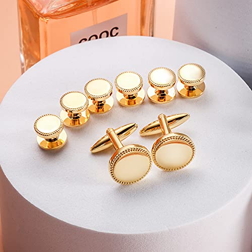 Hawson Shiny Metal Cufflinks And Studs Set For Men - 2 Pairs Cufflinks With 6 Pieces Studs In Gift Box (Gold) #TOP6