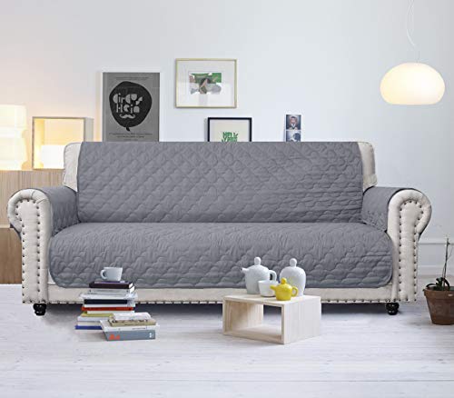 Chhkon Slipcovers For Furniture Sofa Cover With Side Pockets 100% Waterproof Quilted Furniture Protector Sofa Slipcover For Dogs, Pets And Leather Couch (Light Grey, 68'') #TOP2