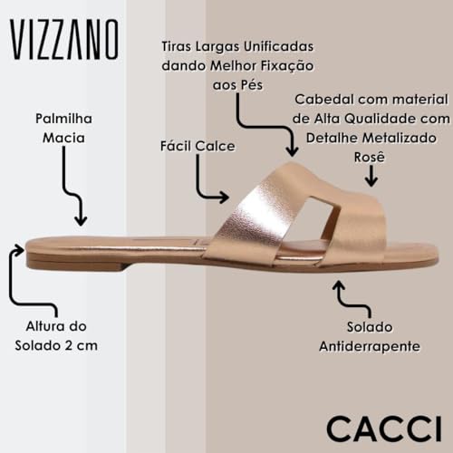 Rasteira Feminino Vizzano Ouro Rosado Metalizado 6371.167 Tamanho:39;Cor:Dourado