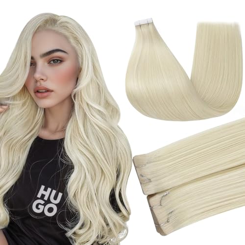 Image of Full Shine Long Injection Tape in Hair Extensions Human Hair Color 60 Blonde Insert Tape Extensions 22Inch Injected 50Gram Machine Remy Seamless Invisible 20Pcs for Party Add Length