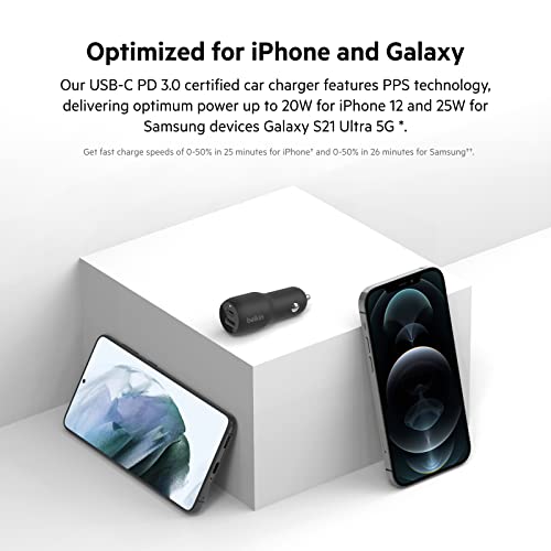 image for Belkin 37W Dual Port Fast Car Charger with 3.3ft USB-C Cable Included,