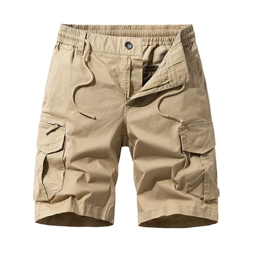 Short homme cargo large rétro en coton respirant avec cordon et multi poches