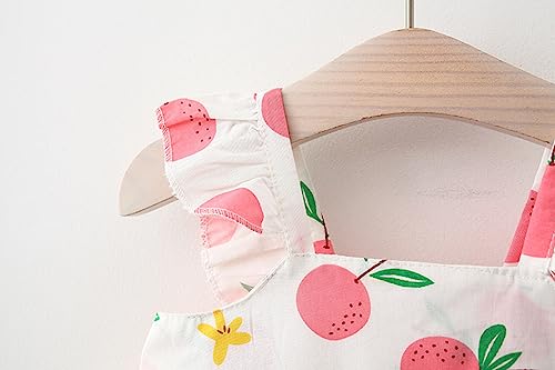 شينهويدا فستان للبنات الصغيرات من قطعة واحدة مزين بالزهور مع قبعة من القش والدانتيل، طقم ملابس الاميرة من قطعتين بدون اكمام وتنورة صيفية (فروت بينك، 1-2 سنوات)