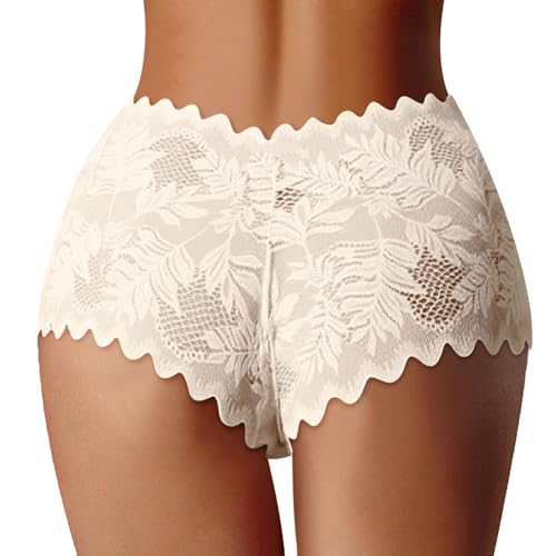 Braguitas de encaje para mujer, de algodón suave, para el tiempo libre, el día a día, con elegante detalle de encaje, ideal para cualquier temporada, Blanco, S