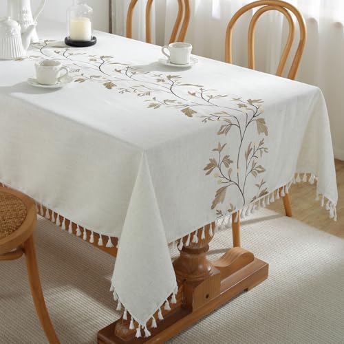 Alsoo Wasserdichte Tischdecke aus Baumwollleinen, Bauernhaus-Tischdecken, rechteckig, für Küche, Esszimmer, Party, Urlaub, Weihnachten, Kaffee-Blume, 4–6 Sitze/55 x 75 cm