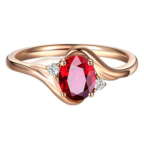 HCMA Bagues de Pierres précieuses Topaze Rouge pour Femmes Bague plaquée Or Rose 18 carats Ovale Cadeau Romantique Bijoux de fiançailles de Luxe