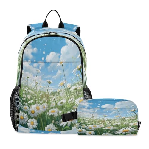 Sac à dos blanc marguerite pour un repas d'enfant bien rangé