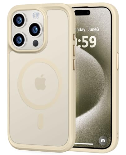 MOCCA Strong Magnetic for iPhone 15 Pro Case, [Compatible with Magsafe][13FT Military Drop Protection] Slim Translucent Matte Shockproof Case for iPhone 15 Pro Phone Case 6.1'', Light Gold