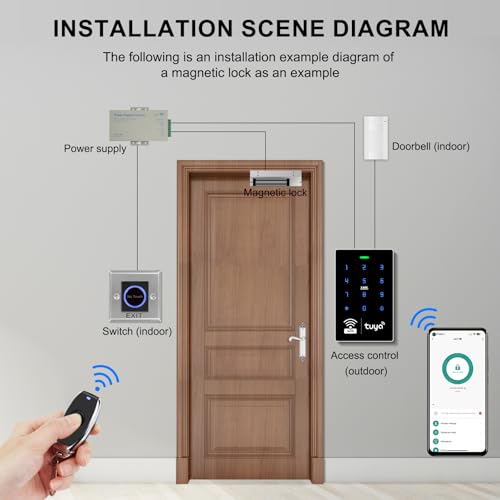 XYBkey WiFi TUYA Complete Security Access System Kit with Waterproof RFID Touch Keypad Door Lock, Smart Remote Door Opener, App,600-Pound Electric Magnetic Lock + ZL, Metal Sensor Switch, Doorbel