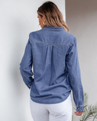 GRAPENT Denim Button Down Shirts for Women Long Sleeve Western Top Casual Cotton Relaxed Fit Jean Shirt Jacket Shacket2