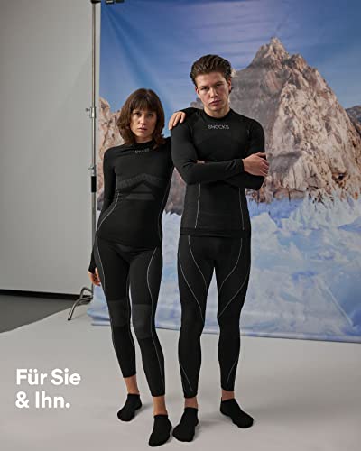 Foto von Snocks Frauen Thermo Set Gr. S I Wärmende Funktionsunterwäsche für Damen I Ski, Jogging, Spatzieren oder für die Freizeit ideal geeignet I Funktionsshirt Frauen langarm und Funktionshose Set I Schwarz