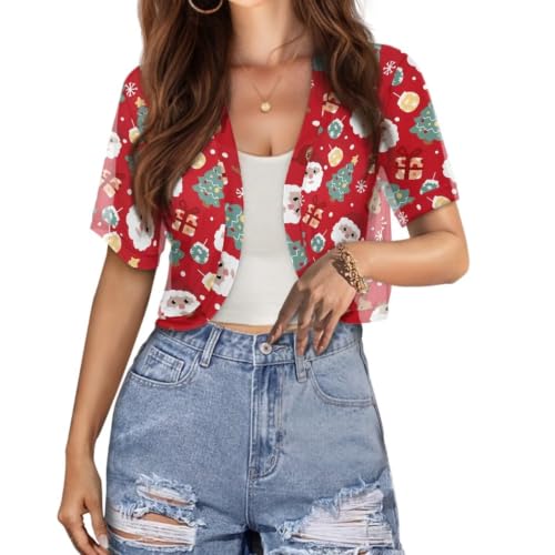 Image of Womens Short Sleeve Bolero Shrug Open Front Knit Cropped Cardigan Shoulder Cover for Dress Cute Casual Knit Cover Up