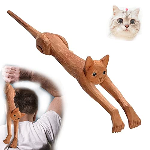 Wooden Cat Back Scratcher, Natural Wood Back Massager, Hand-held Back Massager, Cat Shaped Back Scratcher for Humans, for Instant Relief from Itching Body