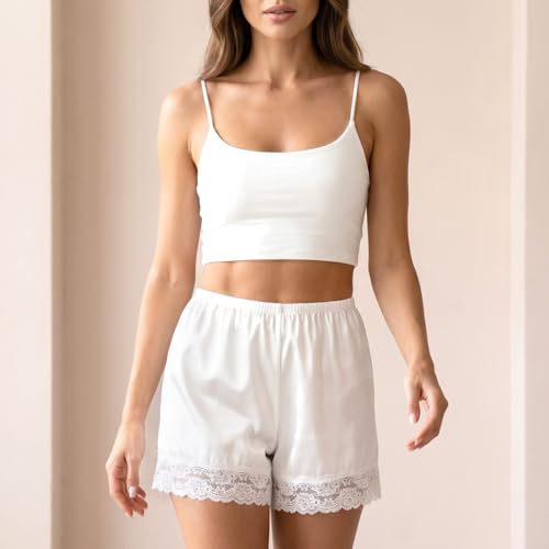 Image of MANCYFIT Satin Bloomers for Women, Lace Hem Slip Shorts
