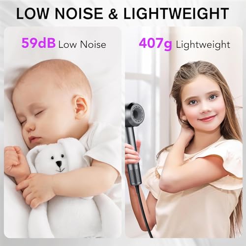 Hair Dryer, 160000 RPM Professional High Speed Ionic Blow Dryer 500 Million Negative Ions & Heat-Control & Low Noise Hairdryer for Faster Drying All Hair Types, No Heat Damage, Travel with Diffuser - Thumbnail 5