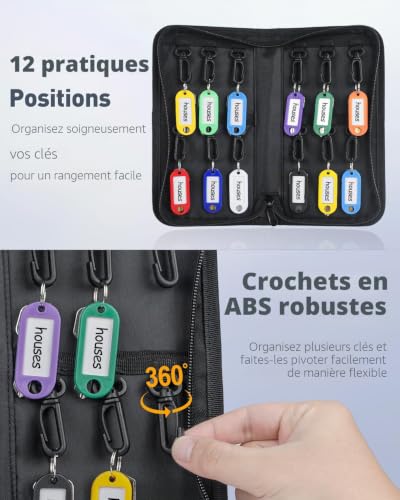 Uniclife Porte-clés Portable à Fermeture éclair Organisateur de clés résistant à l'eau au feu 12 étiquettes clés colorées et Crochets Livre Rangement des Les Bureaux Agences Hôtels Gestion Locative – vue 4