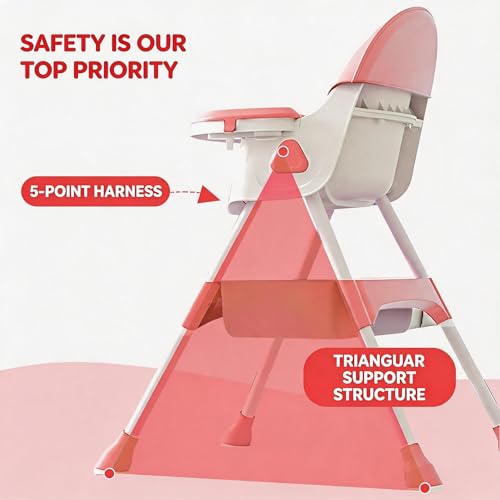 2026 Baby High Chair, 3 in 1 Foldable and Adjustable Baby Highchair, Convertible Highchair for Babies and Toddlers, Infant Dining Booster Seat with Removable Tray (Pink) - Image 5