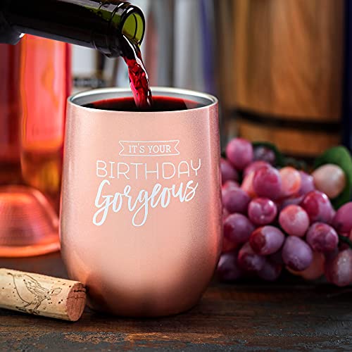 Unique Birthday Tumbler For Women- Celebrate Her With A Beautiful 12 Oz. Happy Birthday Wine Tumbler With Straw And Lid - She'll Adore It As A Birthday Cup, Wine Glass, Goblet, And Mug #TOP3