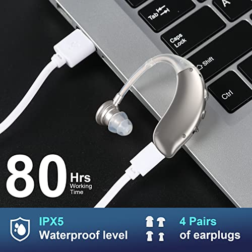 F&Kcoptee Hearing Aids For Seniors Rechargeable With Noise Canceling - Hearing Amplifiers For Adults With Severe Hearing Loss - 2 Ear Amplifier Over The Counter Hearing Aid With Volume Control - Silver #TOP2