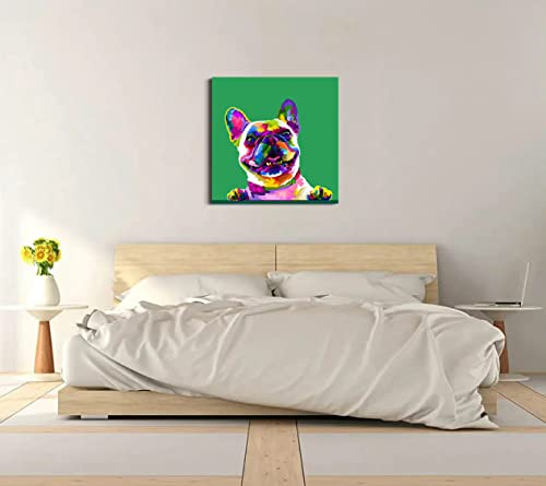 Colorful Dog Wall Decor Pop Animal Wall Art Framed Dog Poster Canvas Wall Art Prints French Bulldog Picture Artwork Pet Puppy Painting For Home Bedroom Living Room Decoration - 12X12 Inch #TOP4
