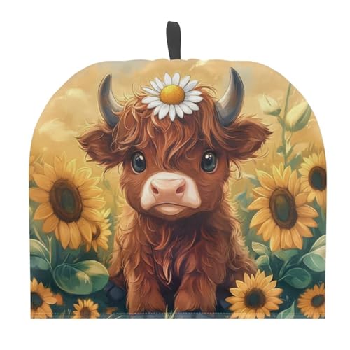 Image of Tea Cozy Sunflower Highland Cow Cute Print Cotton Insulated Tea Cozies for Teapot Keep Warm Kettle Dust Cover Kitchen Accessories