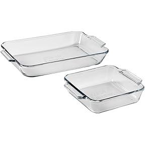 Anchor Hocking Glass Baking Dishes for Oven, 3 Piece Set (3 Qt Glass Casserole Dish, Cake Pan, and Bread Pan)