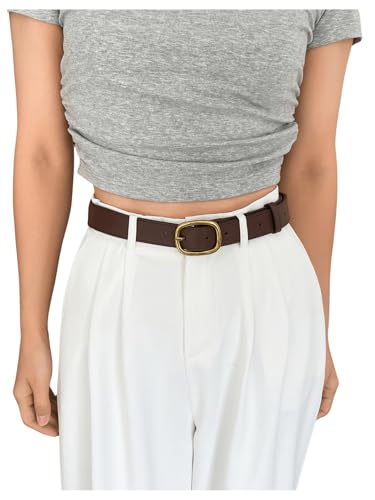 Floerns Women's Casual PU Leather Belt Oval Buckle Medium Belt for Dress Pants