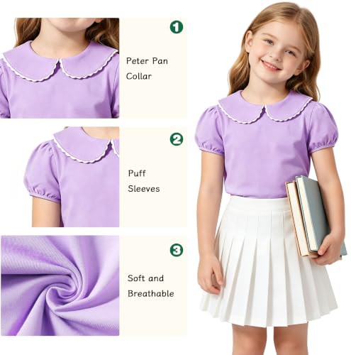 Image of LYSMuch Girl Short Sleeve Peter Pan Collar Shirt Kid School Polo Shirt