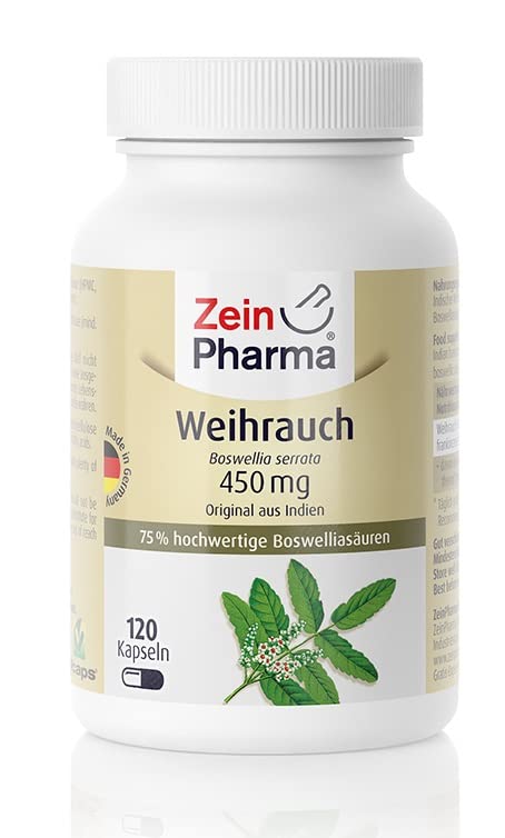 ZeinPharma Weihrauch 450 mg 120 Kapseln - Indischer Boswellia serrata Weihrauch, Kapseln mit 75% Boswellia-Säuren, Nahrungsergänzungsmittel vegan