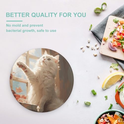 Planche à découper ronde en verre imprimé chat, le cadeau idéal pour chef