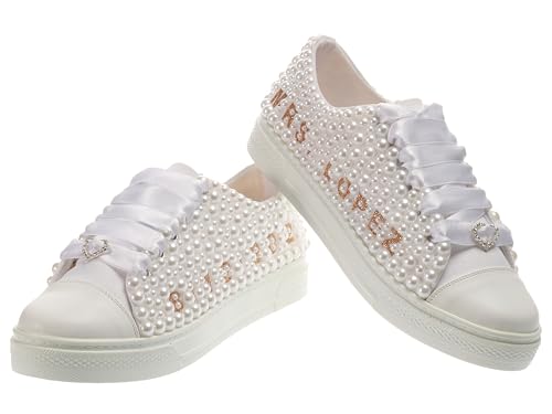 Ayakkabı Tutkusu Stilo Customizable Bridal Shoes – Lace White Sneakers, Platform and Flat-Soled Princess Shoes, Comfortable Wedding Sneakers with Pearl Details