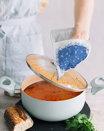 2 Pack Pocket Pot Holders, Christmas Snowflake Hot Pads For Kitchen Heat Insulation Potholders, Xmas Winter Snowflake Blue Pot Holder Oven Mitts Hot Pad Trivet For Baking Cooking 9"X7" #TOP3