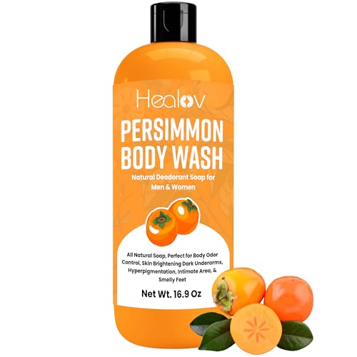 Healov Persimmon Body Wash for Body Odor Control – Natural Deodorant Soap for Eliminating Odor – Underarms, Intimate Inner Thigh, Bikini Area, Smelly Feet – Purifying Deodorizing Soap, Kids Safe