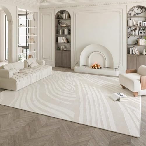 Tapis à rayures crème lavable et facile à nettoyer pour salon - 2