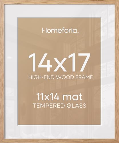 Image of Homeforia 14x17 Natural Oak Picture Frame, High-End Wood, 11x14 Mat, Glass | High End Solid Oak Wood, Tempered Glass, Acid-Free 11x14 Removable Mat, 14x17 Edge-to-Edge Display 17x14, Wall Kit, Set Of 2