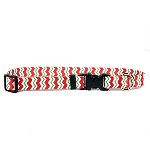 Image of Yellow Dog Design Peppermint Stick Chevron Stripes Dog Collar with ID Tag System-Small-3 /4 Neck 10 to 14 inch
