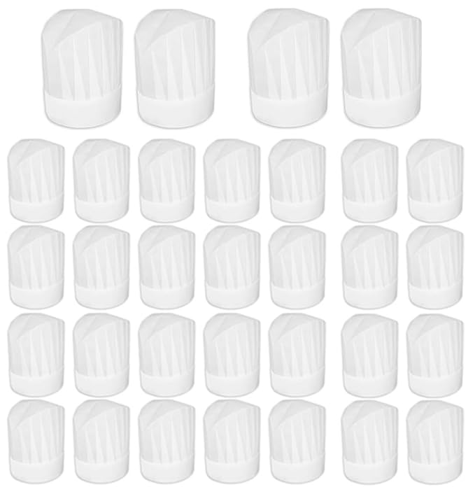 32 Pack Chef Hats for Kids,Disposable Paper Chefs Hat Bulk,Adjustable DIY Kids Chef Capfor Baking, Cooking, Activity, Pizza Party White