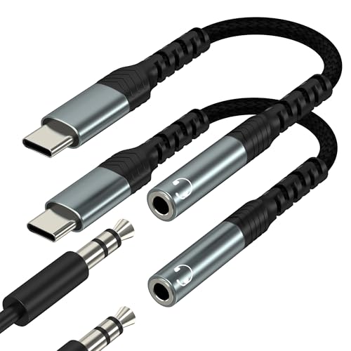 USB C - 3.5mm �I�[�f�B�I�A�_�v�^�[ (2�p�b�N) Aux iPhone 17 16 15 Pro Max�p �w�b�h�t�H���W���b�N �P�[�u���^�C�v �R�[�h�h���O�� Samsung Galaxy S25 S24 DAC �L���J�[�A�N�Z�T���[ iP